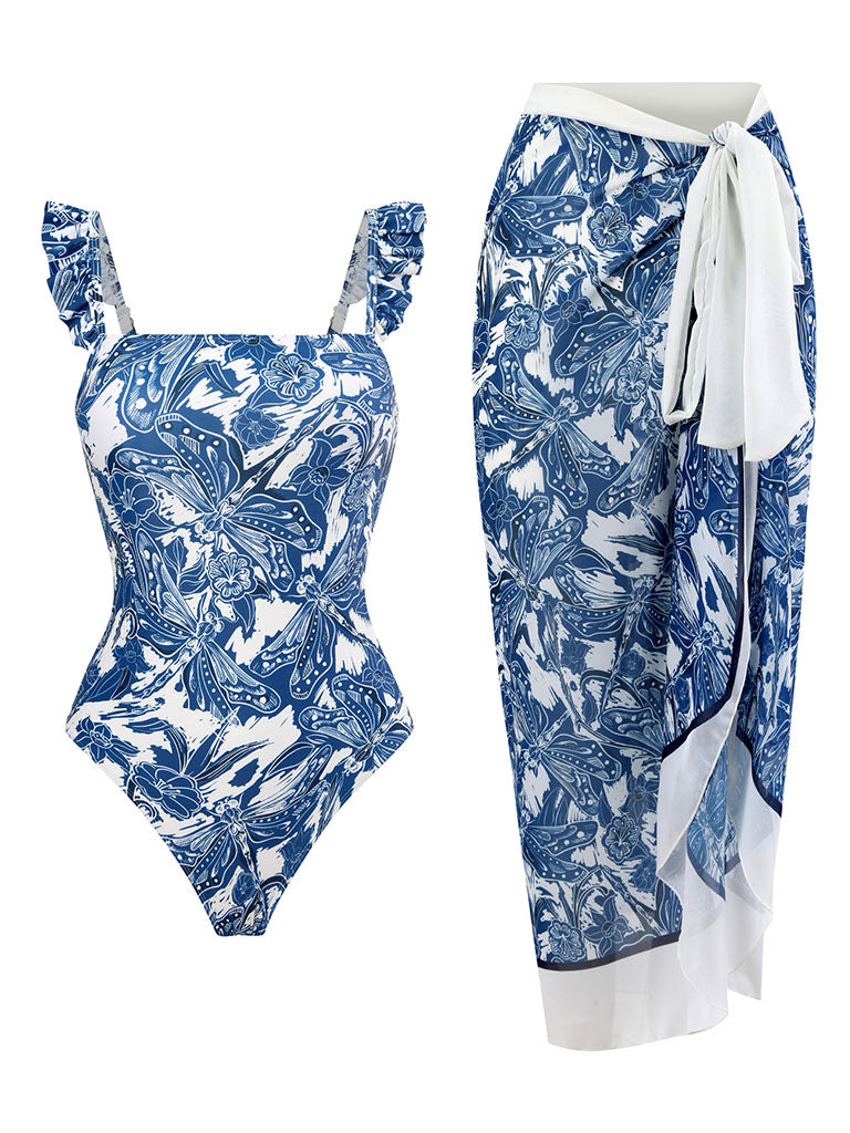 Floral Print Retro Style Strap One Piece