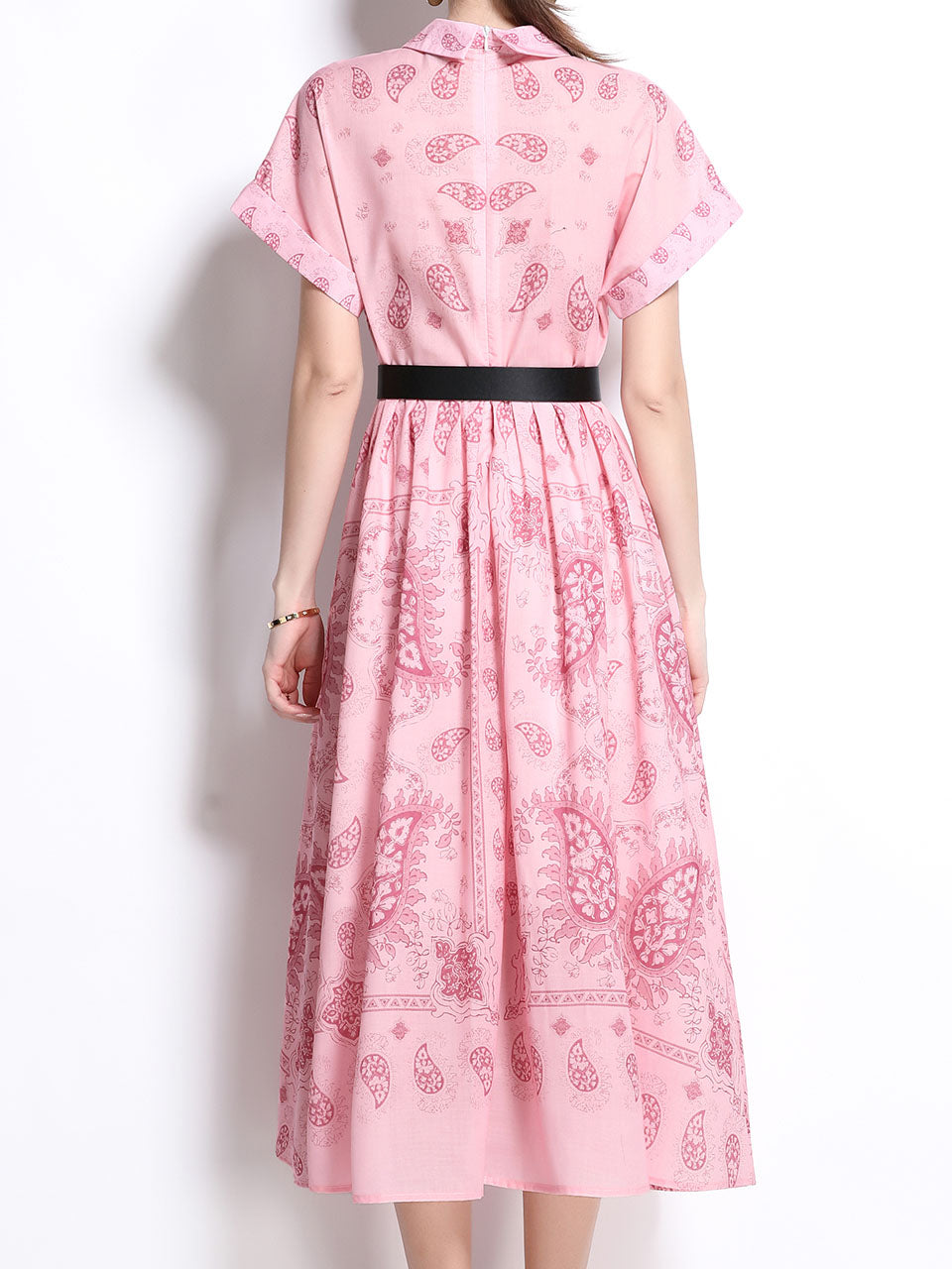 1940S Classic Shirt Collar Vintage Print Cotton Dress