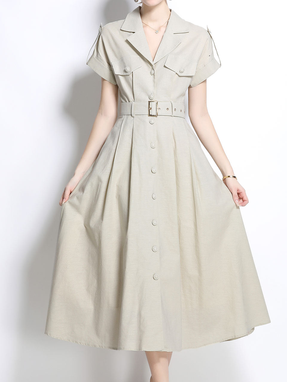 1940S Lapel Shirt Cotton Dress