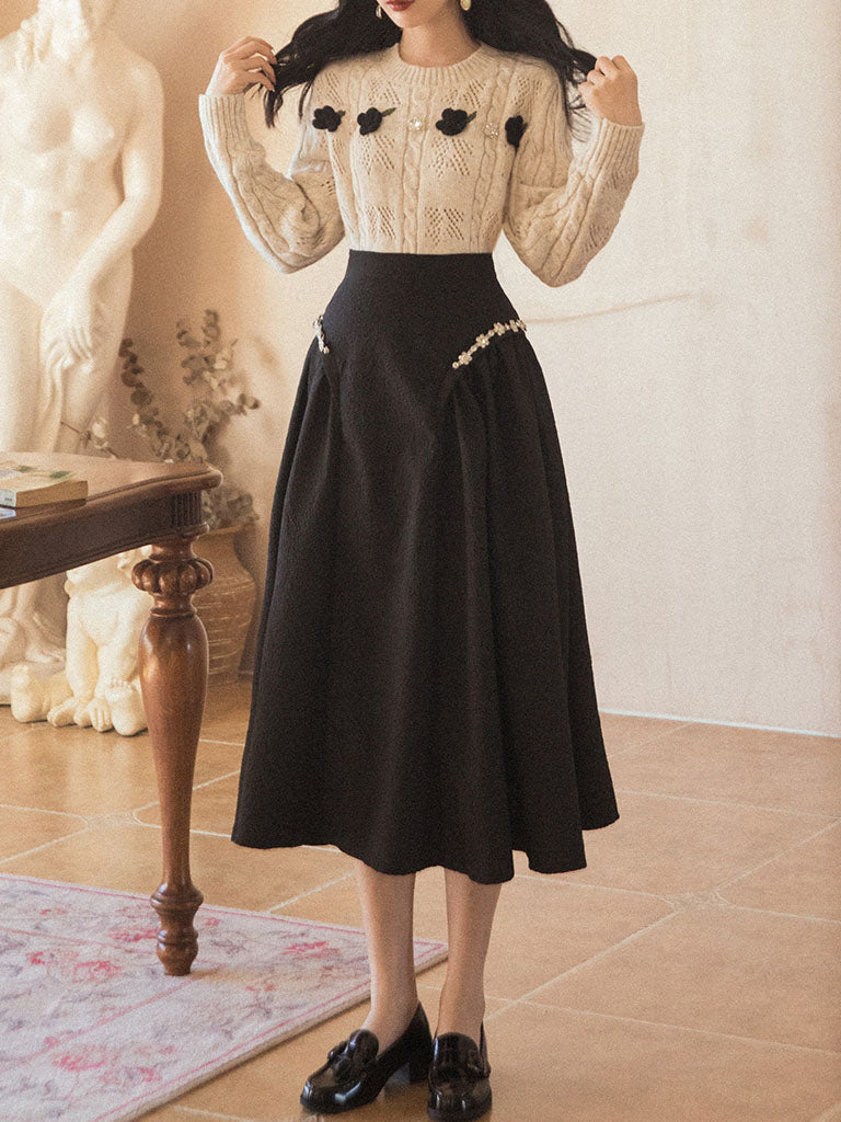 2PS Bowknot Sweater And Pleats