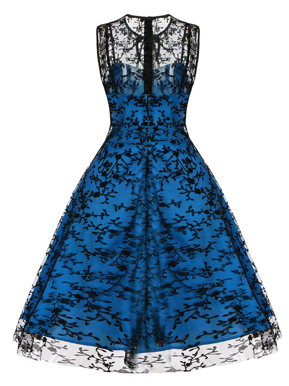 1950S Lace Semi-Sheer Flocking Printing Vintage Halloween Dress