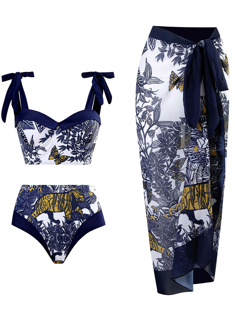 Animal Floral Print Strap Two Pieces