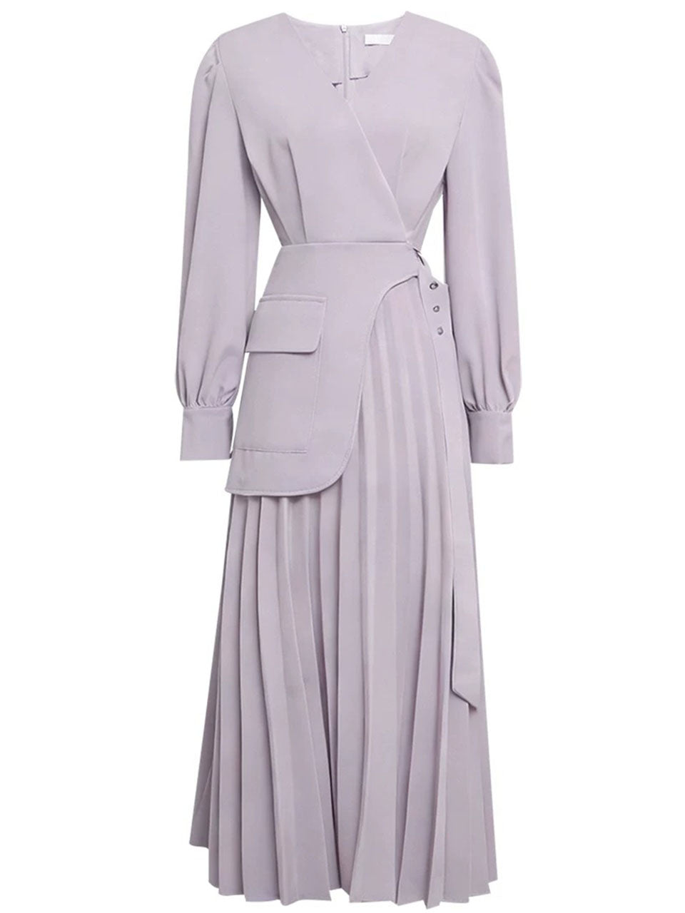 1950s Elegant Lavender V-Neck Pleated Maxi Dress
