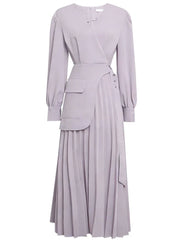 1950s Elegant Lavender V-Neck Pleated Maxi Dress
