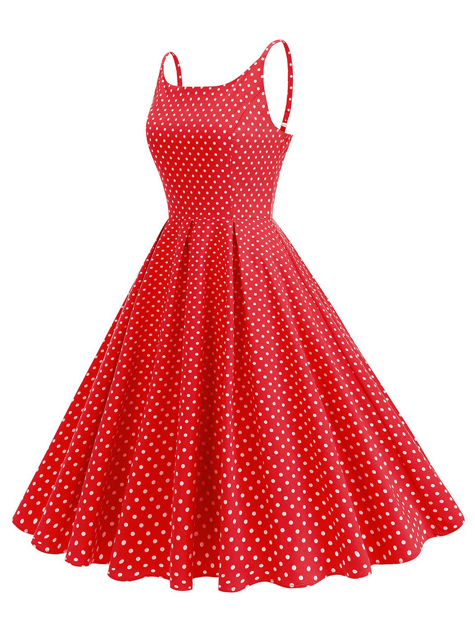 1950s Vintage Polka Dot Spaghetti Strap U-Neck Retro Swing Dress