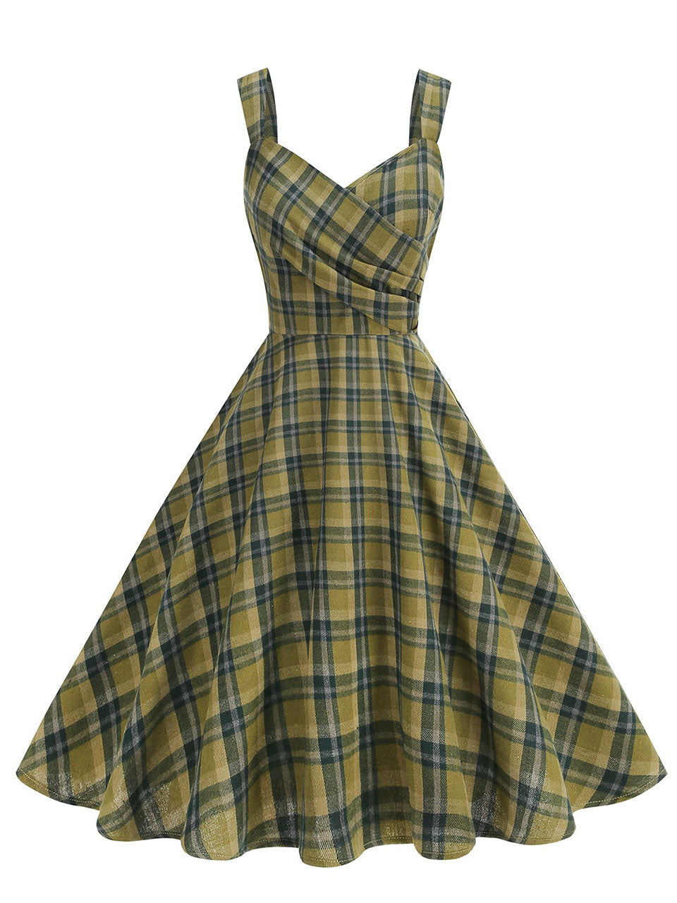 Clueless Inspired Yellow V Neck Plaid Vintage Dress