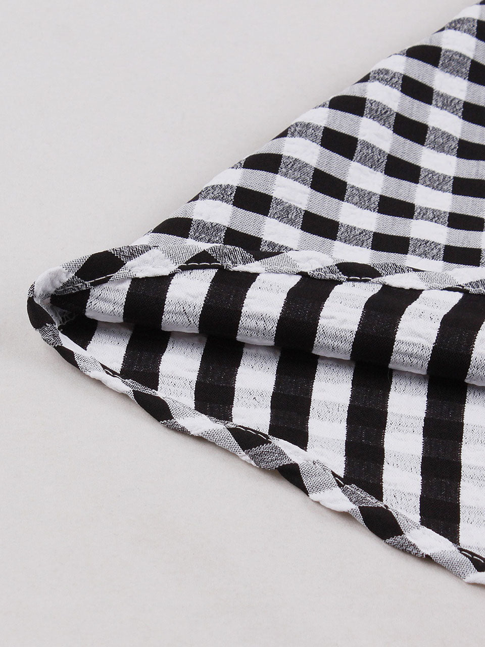 Black White Plaid Bow Neck 1950s Three-Quarter Sleeves Swing Dress