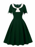 Christmas Green Peter Pan Collar 1950s Swing Vintage Dress