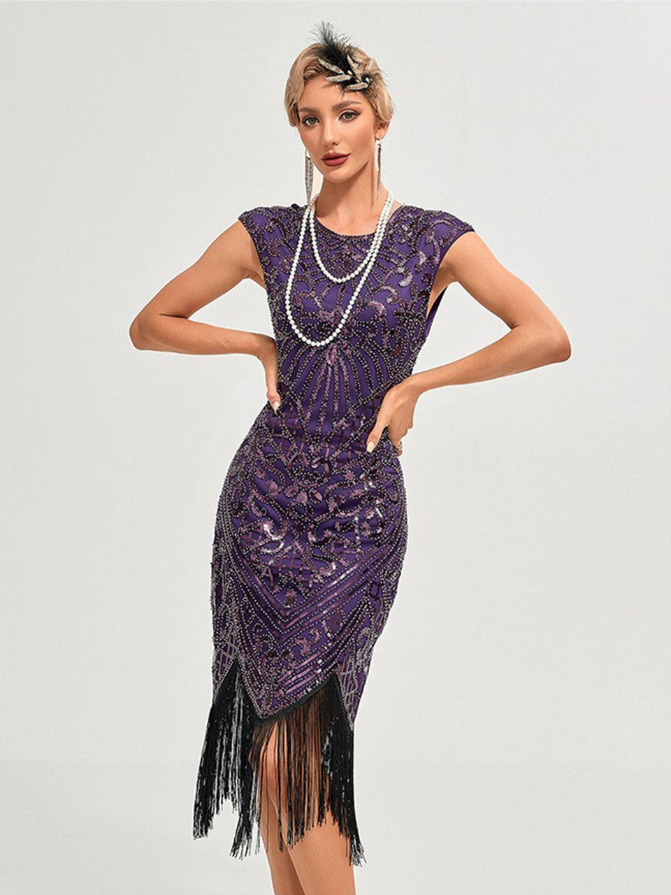 1920s Flapper Dress Gatsby Costume Burgundy Black Sequined Fringe Party Dress