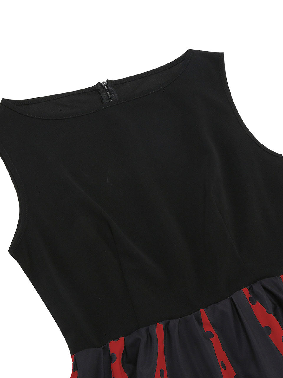 Christmas Red and Black Crew Neck Swing 1950S Vintage Dress