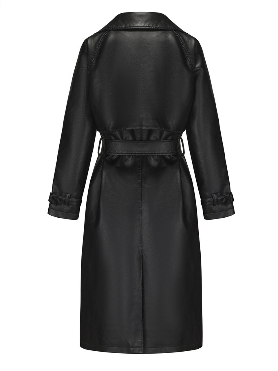 Faux Leather Trench Coat | Long Caramel Tan PU Leather Windbreaker Jacket