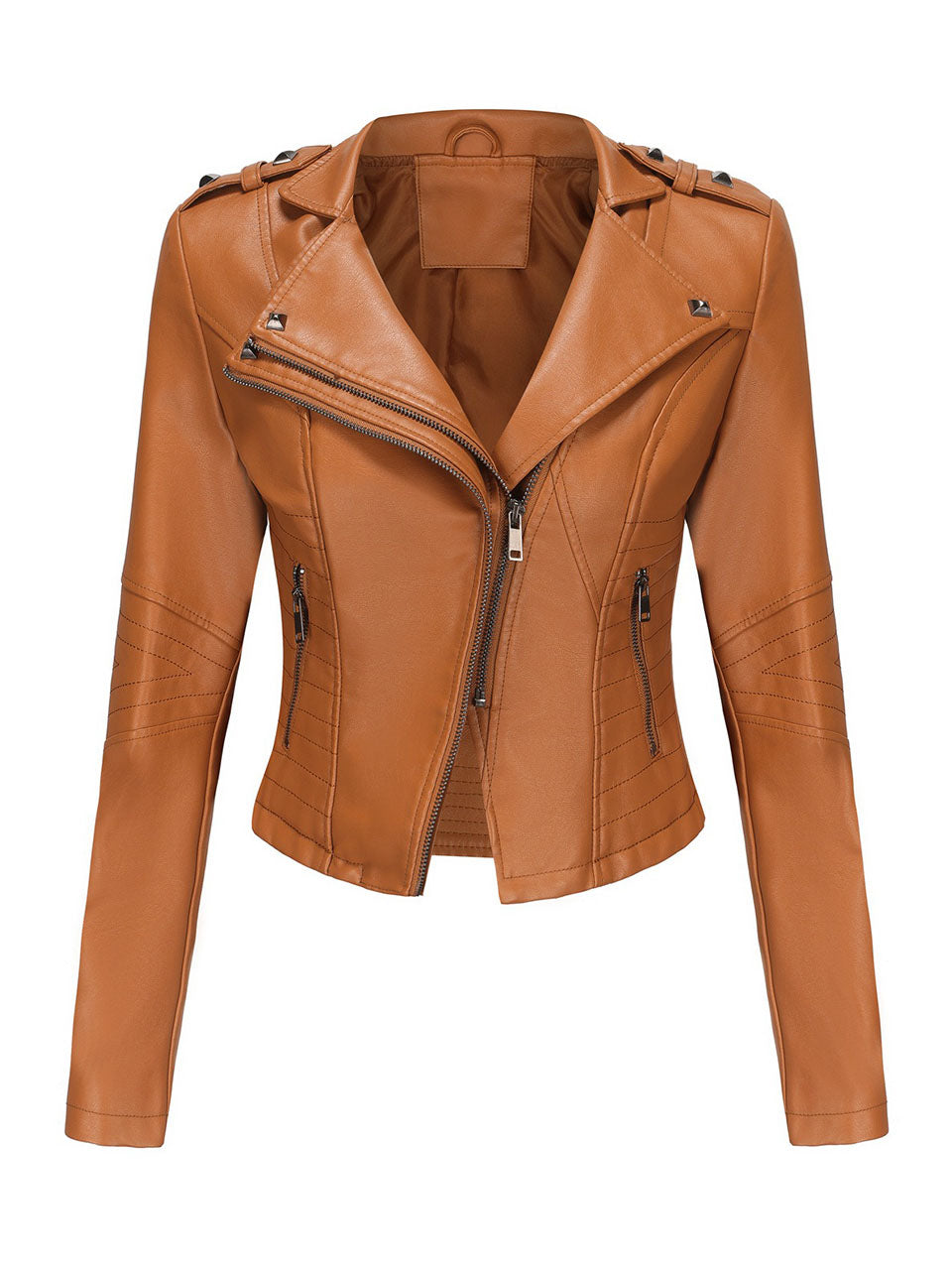 Navy Blue Faux Leather Motorcycle Jacket | Slim Fit Asymmetrical Zip Moto Biker Coat