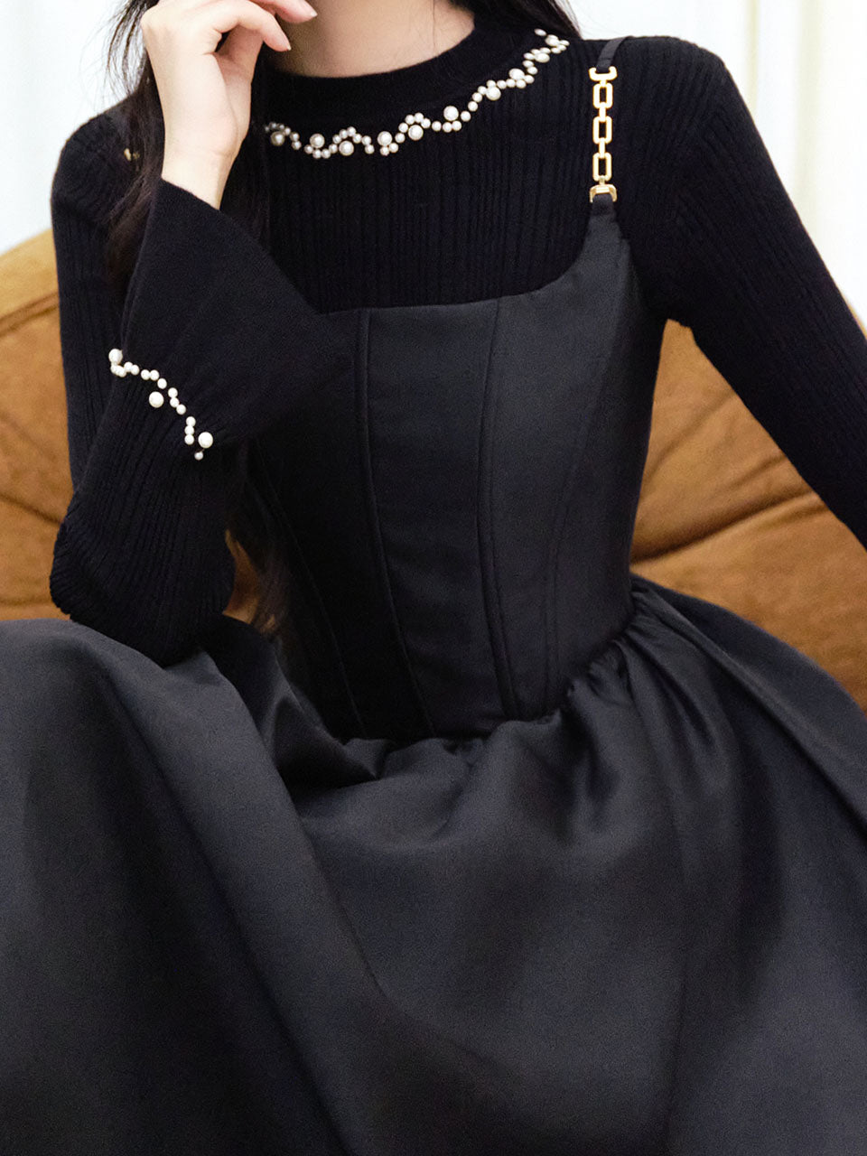2 Piece Black Retro Suspender Dress