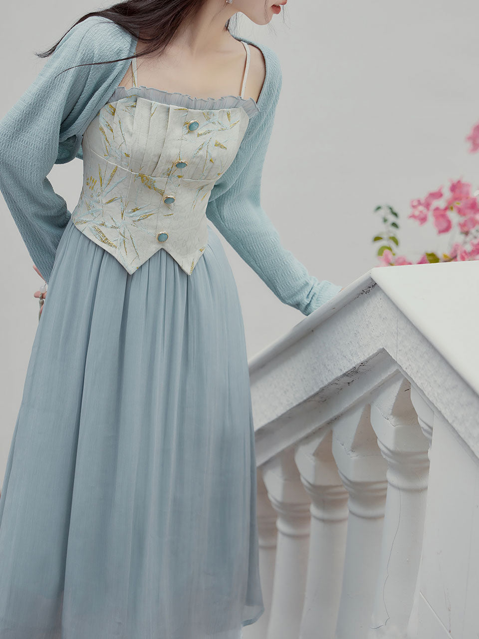 2PS Blue Lace Spaghetti Strap 1950S Swing Victoria's Fairy Dress