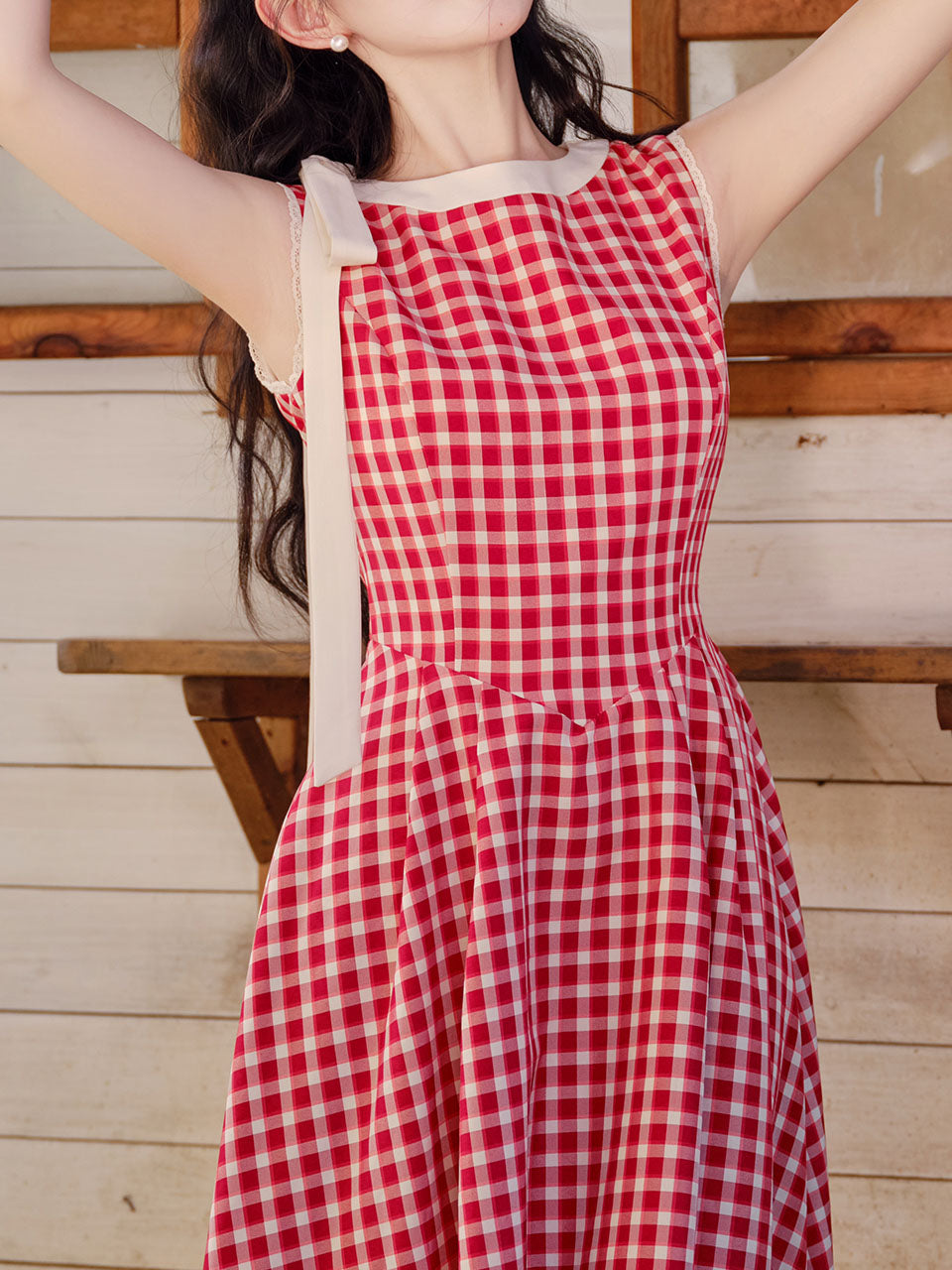 Red Plaid Print Sleeveless 1950S Vintage Dress