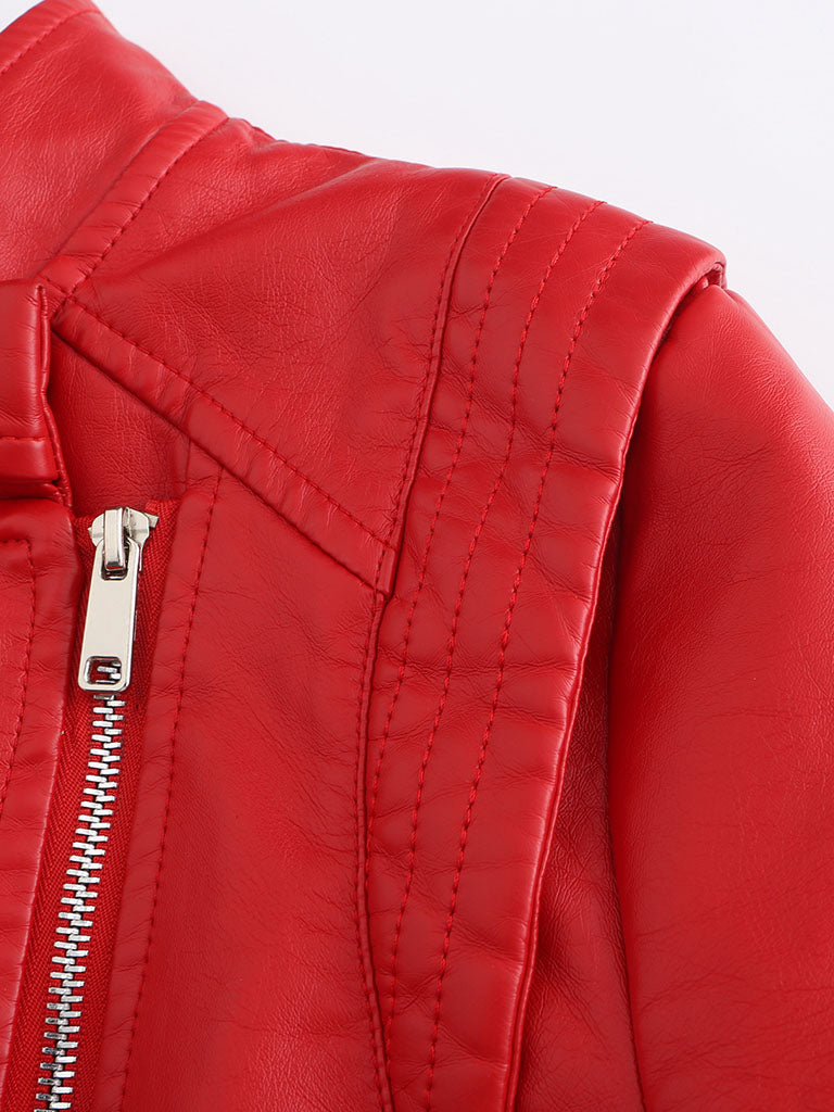 Navy Long Sleeve PU Leather Motorcycle Jacket