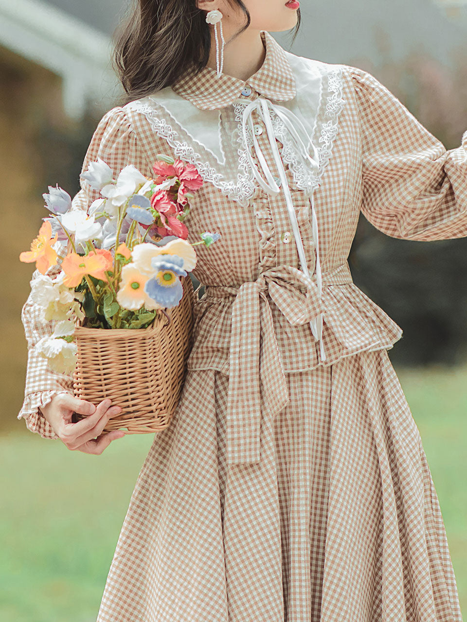 2PS 1950S Plaid Long Sleeve Shirt And Swing Skirt Dress Suit