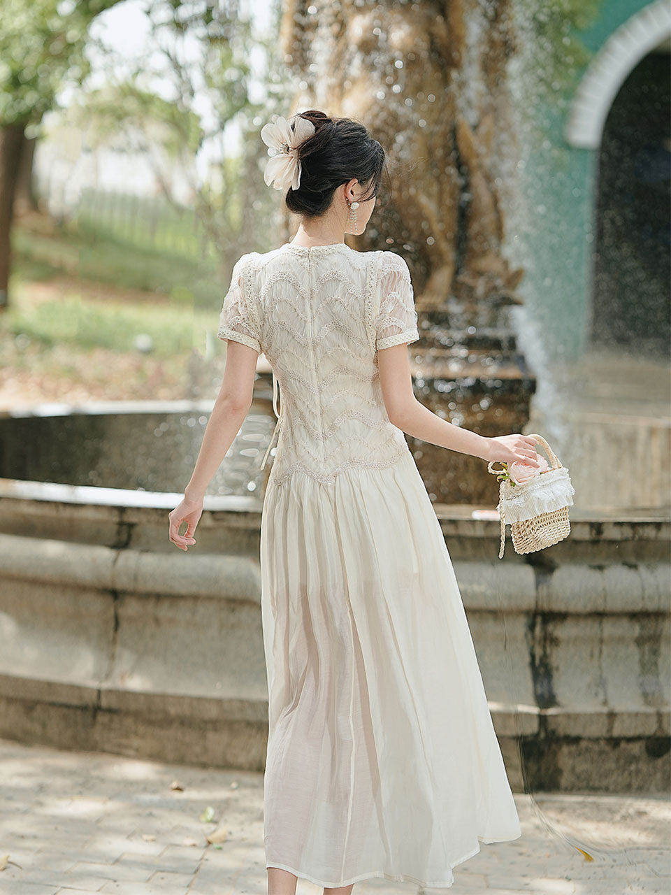 Cream Vintage Victorian Lace Maxi Dress