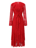 Red Lace Long Sleeve Midi Dress