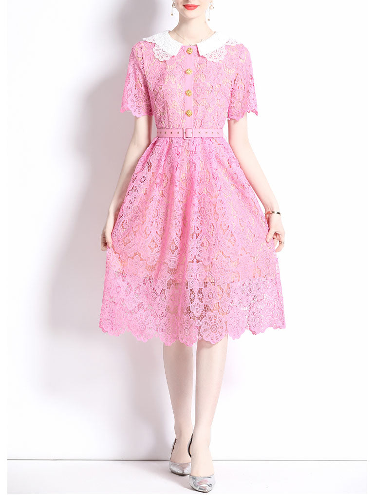 Navy Lace Peter Pan Collar Short Sleeve 1950S Vintage Dress