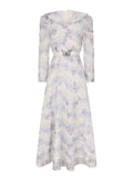 Purple Floral Print Vintage 3/4 Sleeve Dress