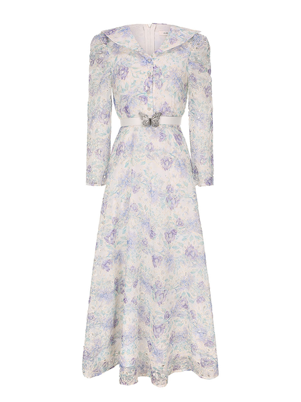 Purple Floral Print Vintage 3/4 Sleeve Dress