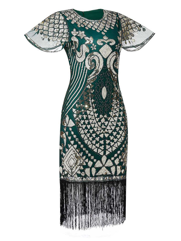 6 Colors Short Sleeve 1920s Sequined Flapper Dress