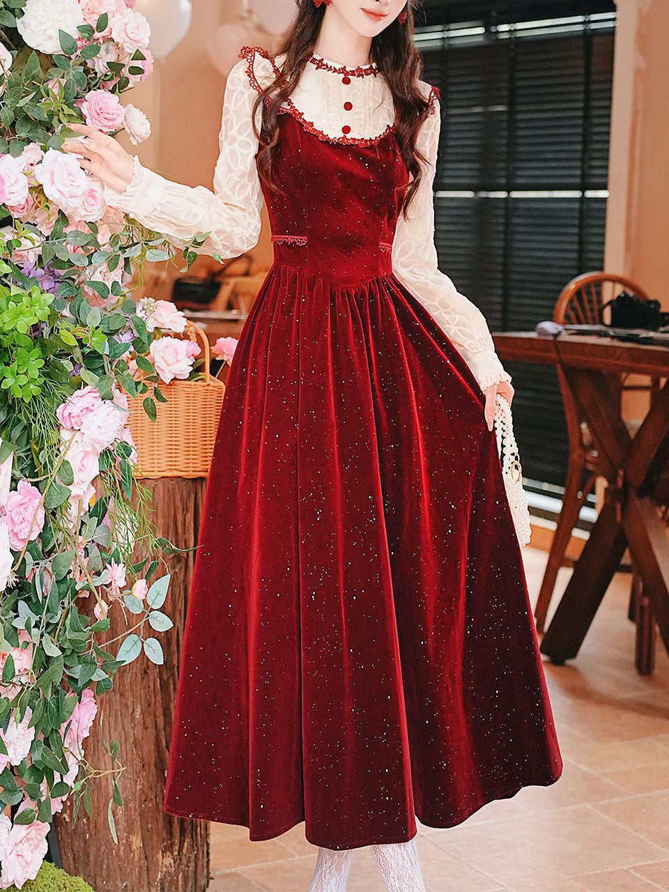 50s Retro Christmas Red  Lace