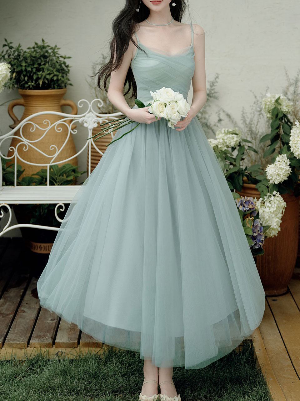 2PS Mint Green Balletcore Cross Strap Mesh Tutu Dress