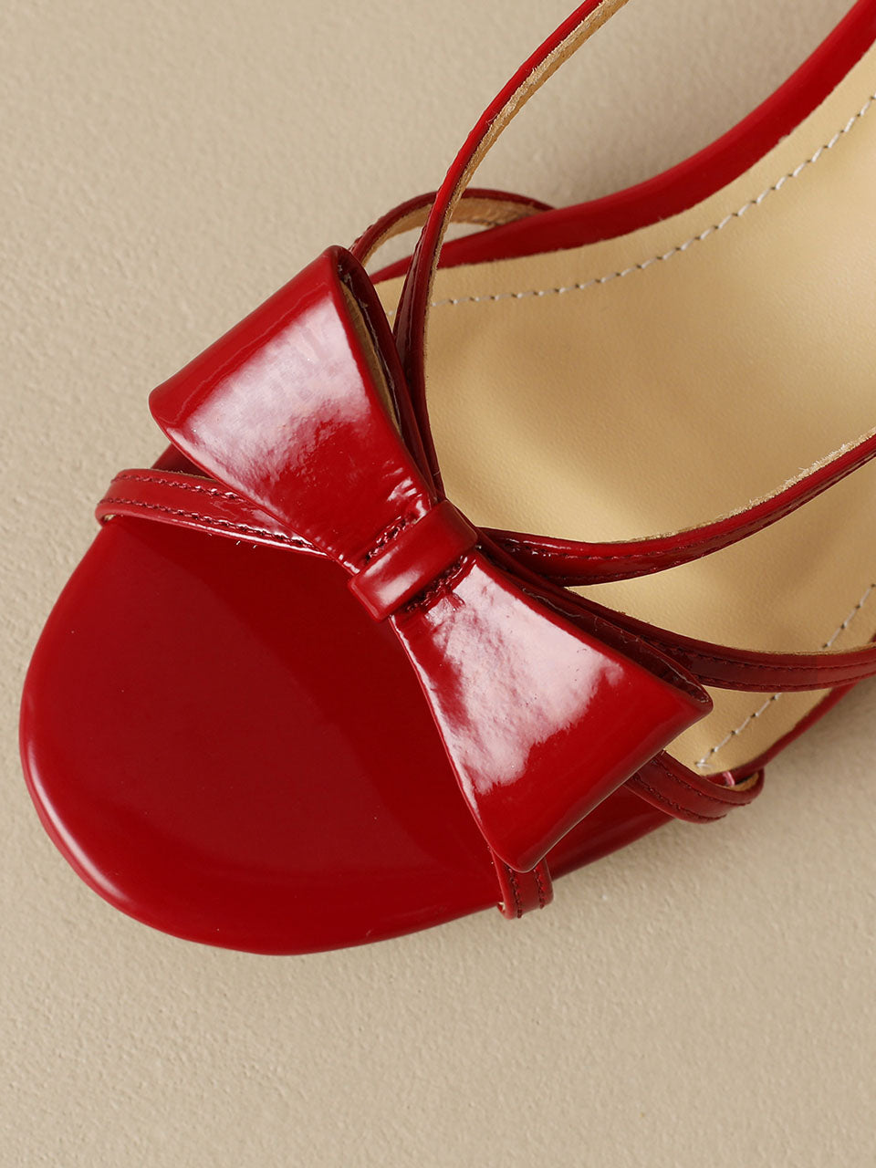 Round Open Toe Bow Chunky Heel Sandals Leather Vintage Shoes