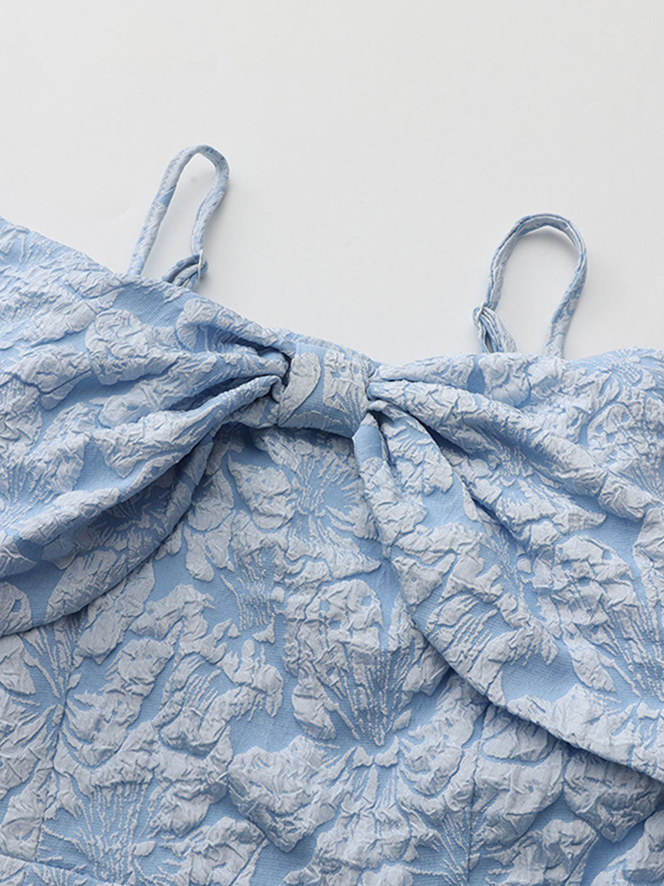 Baby Blue Off Shoulder Oversized Bow Soft Jacquard Maxi Gown
