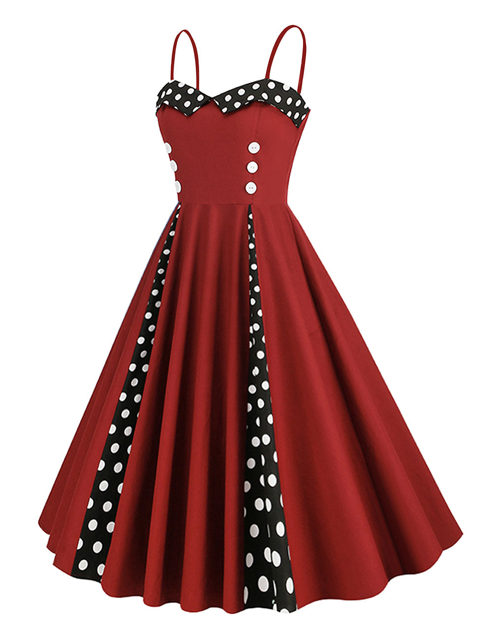 Red Spaghetti Straps 1950S Retro Swing Dress