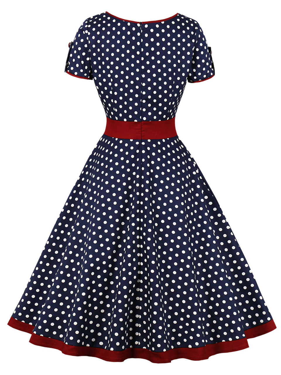 White Polka Dots  Square Collar Puff Sleeve 1950S Vintage Swing Dress