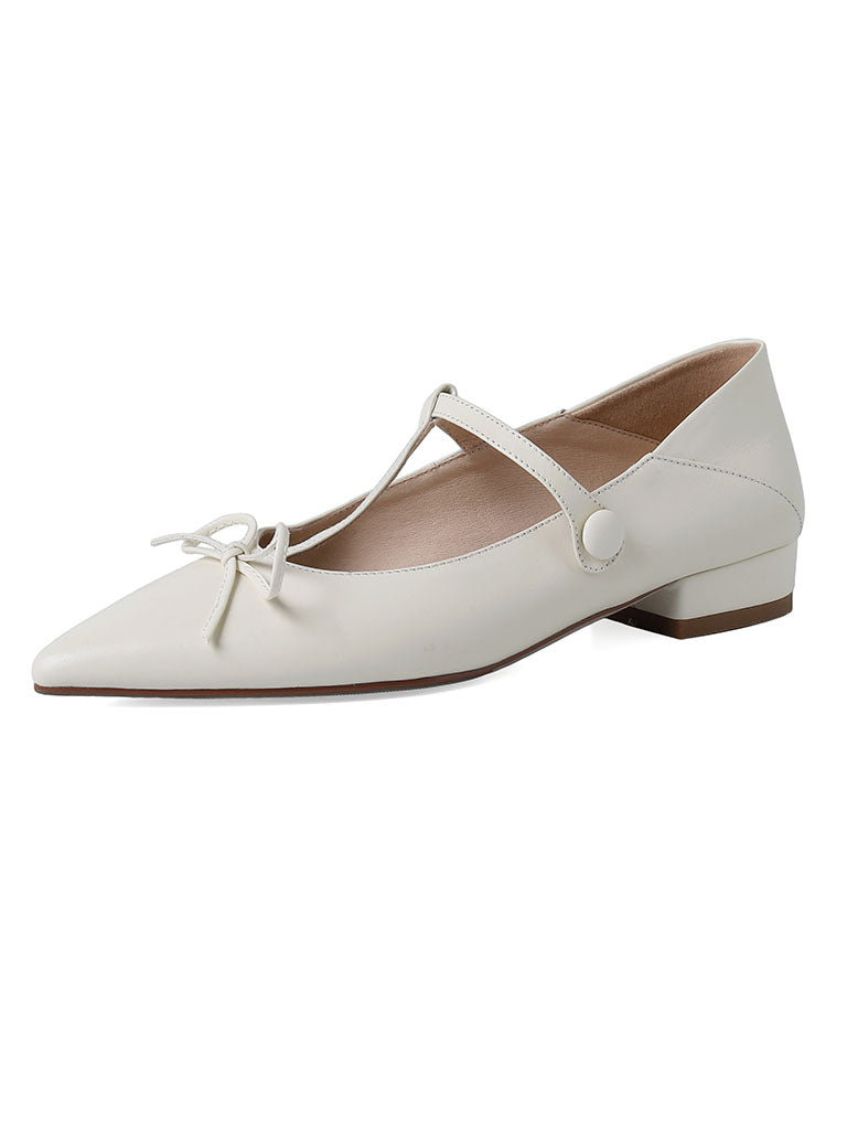Flat Heel Pointed Toe Hollow Belt Leather Vintage Shoes