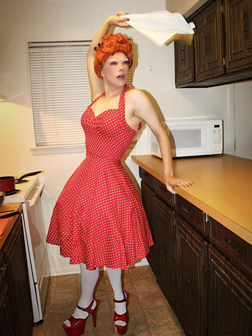 Red Polka Dots Halter Classis Style 1950S Dress