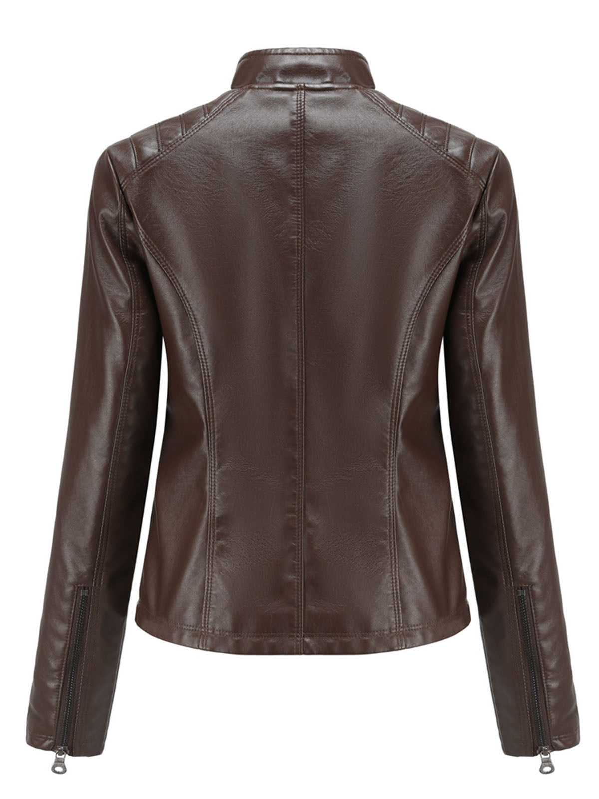 Pink Long Sleeve PU Leather Motorcycle Jacket For Women
