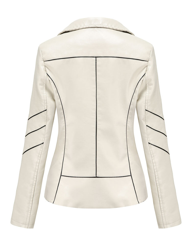 Turn Down Collar Long Sleeve PU Leather Motorcycle Jacket