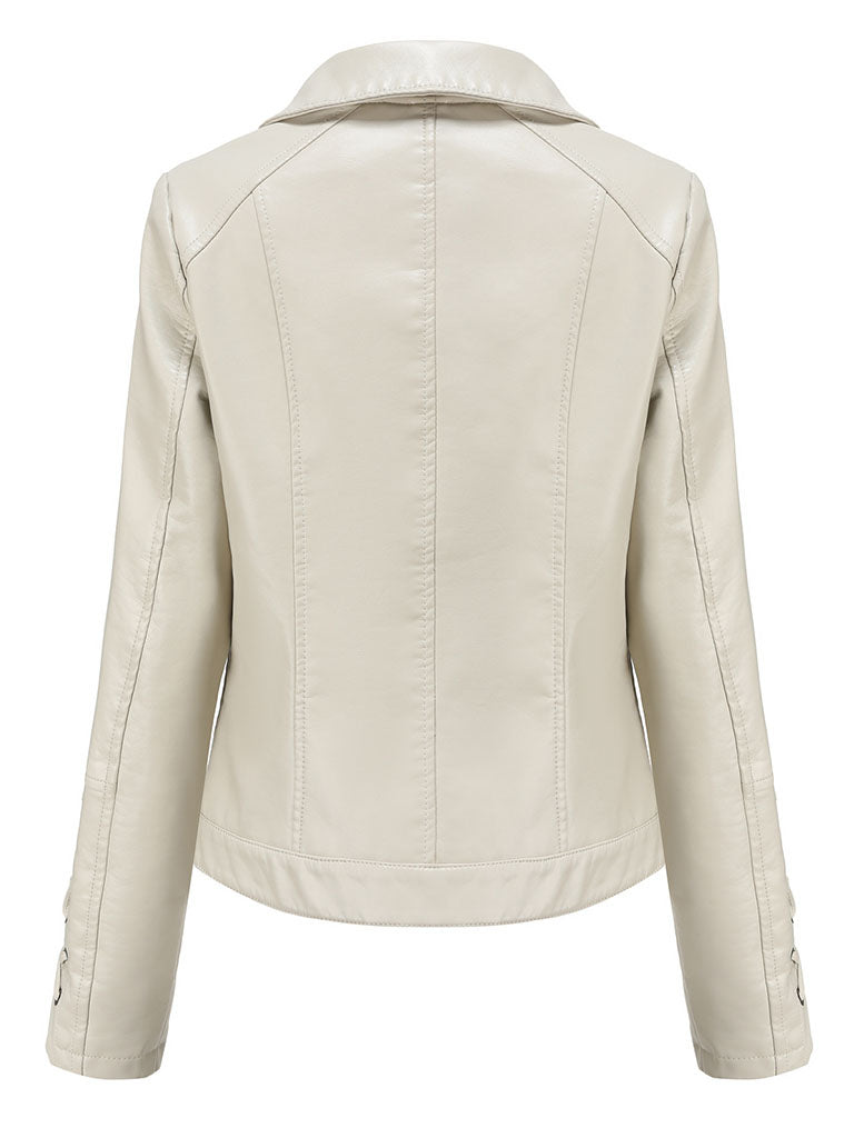 Black Weave Long Sleeve PU Leather Motorcycle Jacket