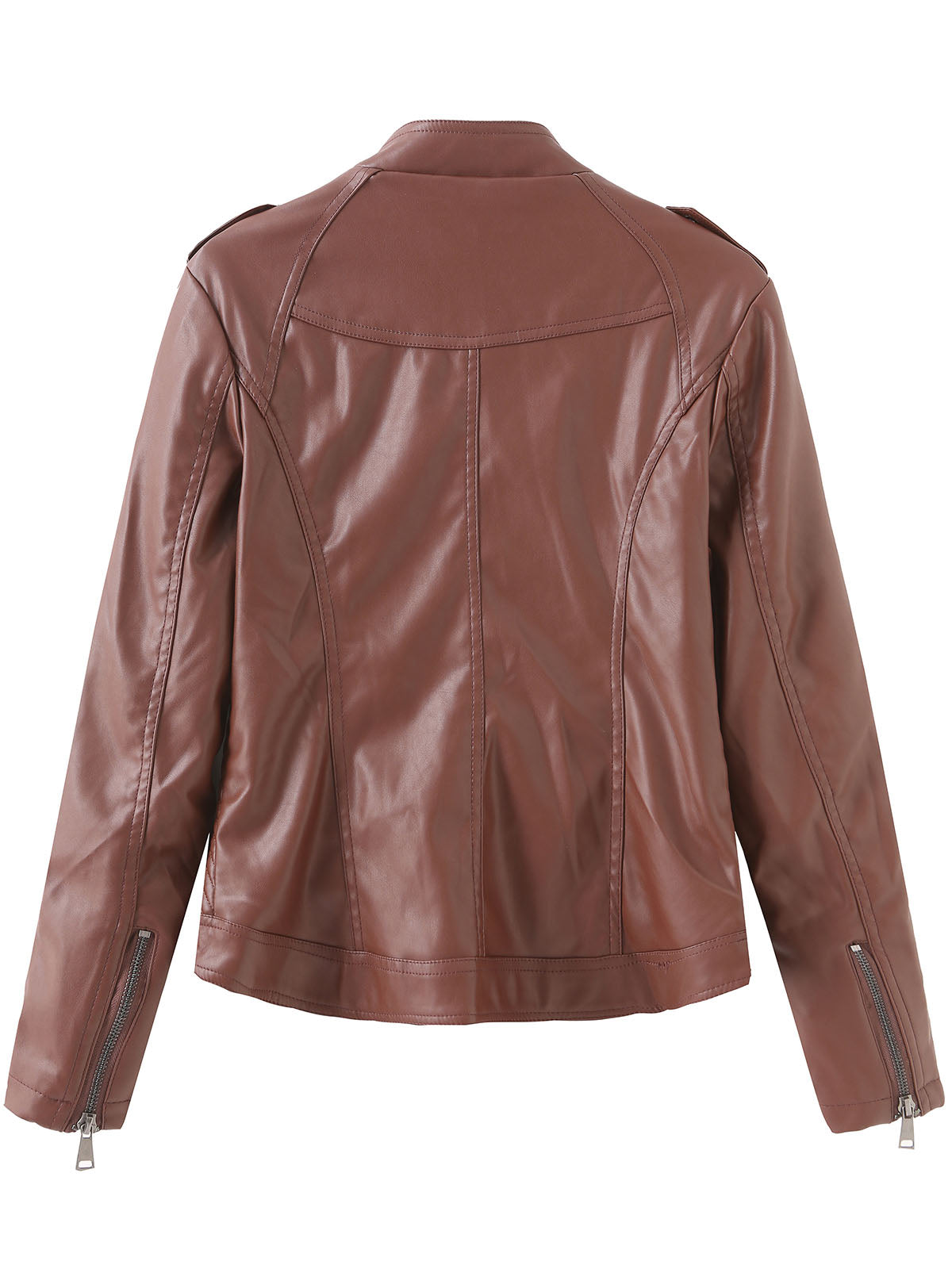 Brown Long Sleeve PU Leather Soft Jacket For Women