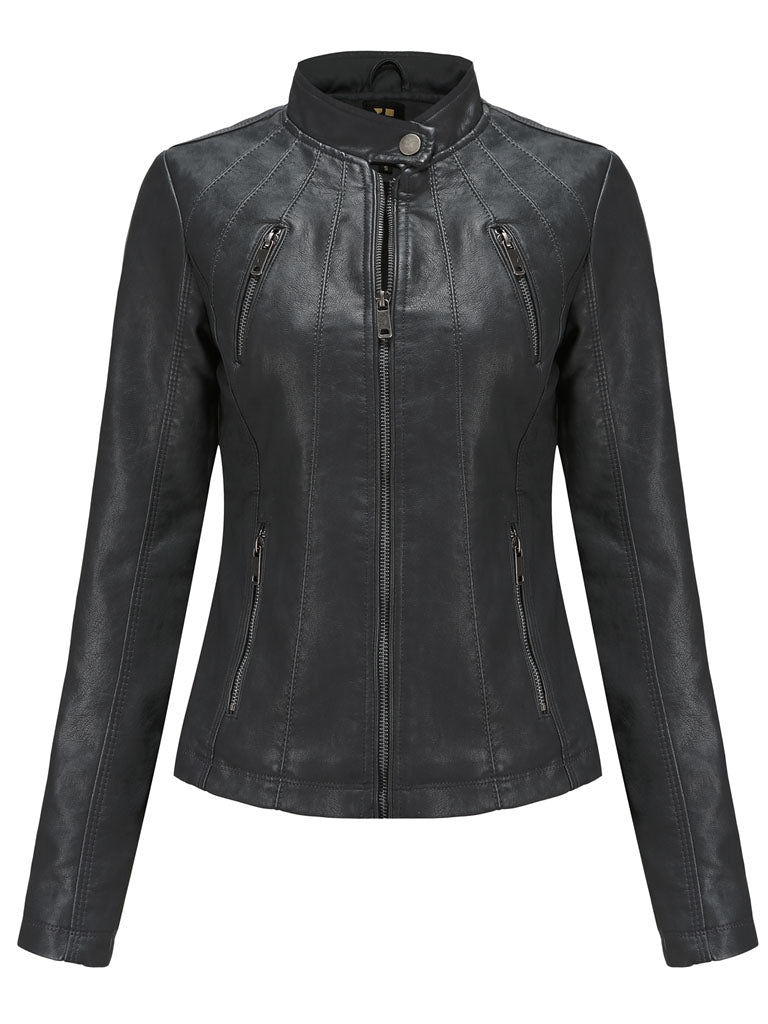 3 Color Long Sleeve PU Leather Motorcycle Jacket