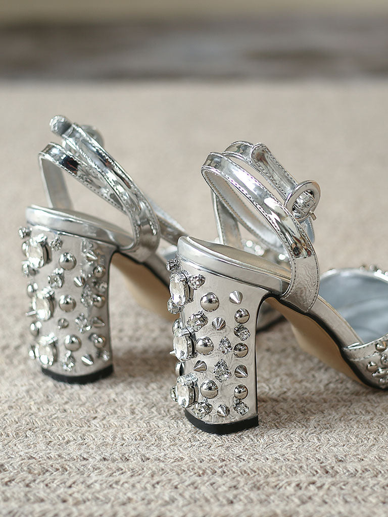 Luxurious Rivet Chunky Heel Sandals Vintage Shoes