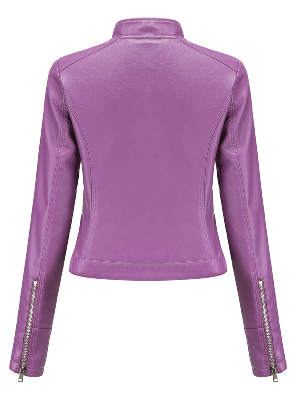 Crop Coat Long Sleeve PU Leather Motorcycle Jacket