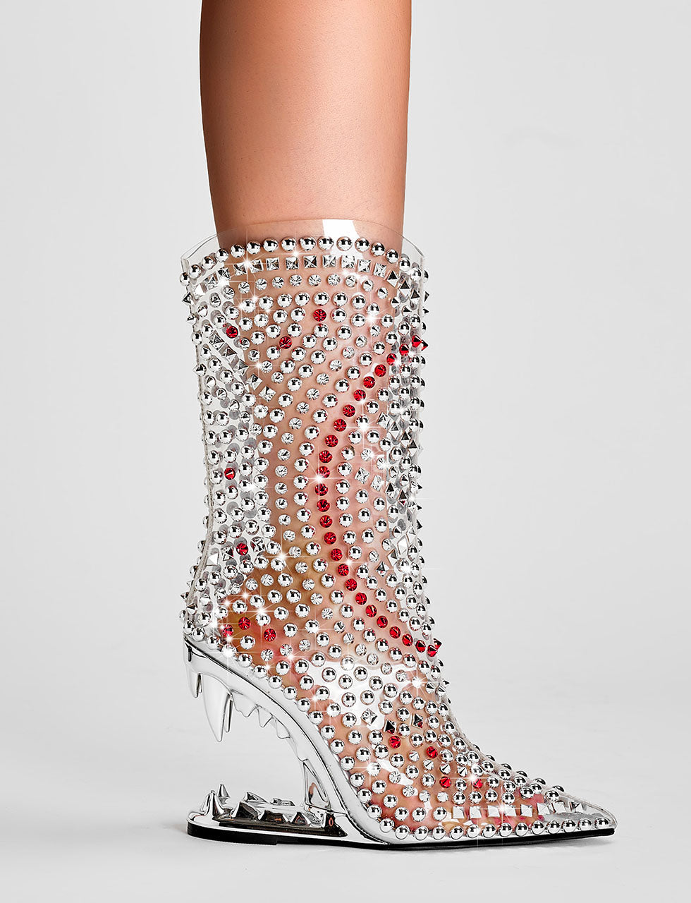 Silver High Heel Pointed Toes Luxury Bling Rhinestone Boots Shoes