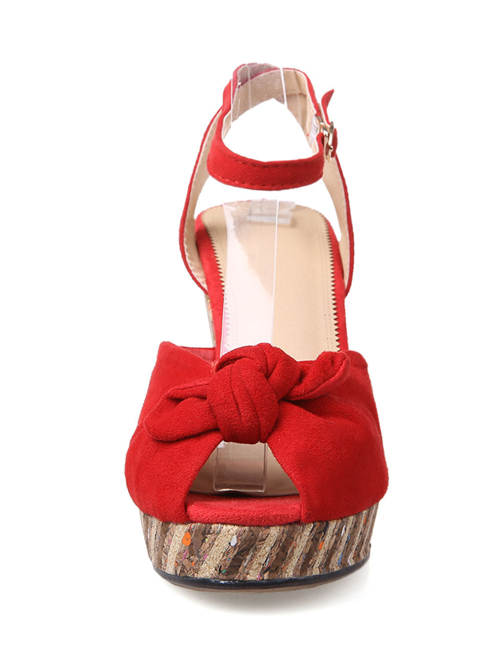 Open Toe Bow Wedge Heel Sandals Leather Vintage Shoes
