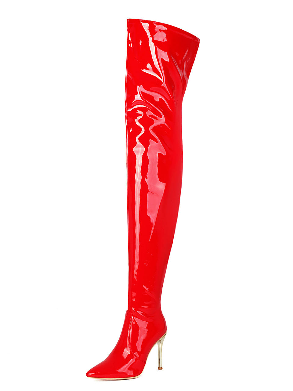 10CM Patent Leather Thigh Ultra High Stiletto Heel Over The Knee Warm Boots