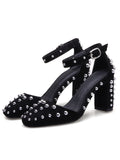 Piont Toe Rivet Chunky Heel Sandals Leather Vintage Shoes