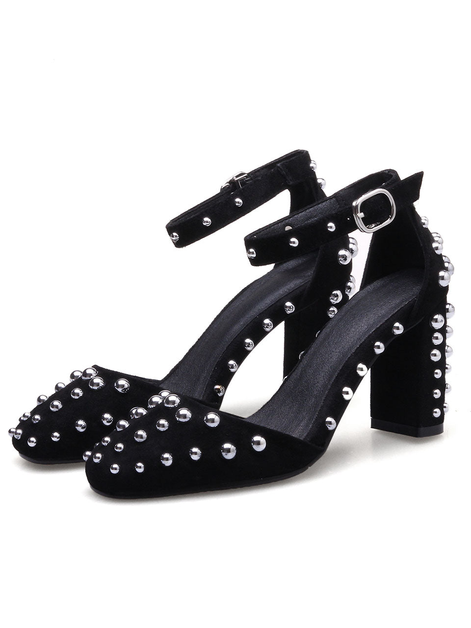 Piont Toe Rivet Chunky Heel Sandals Leather Vintage Shoes