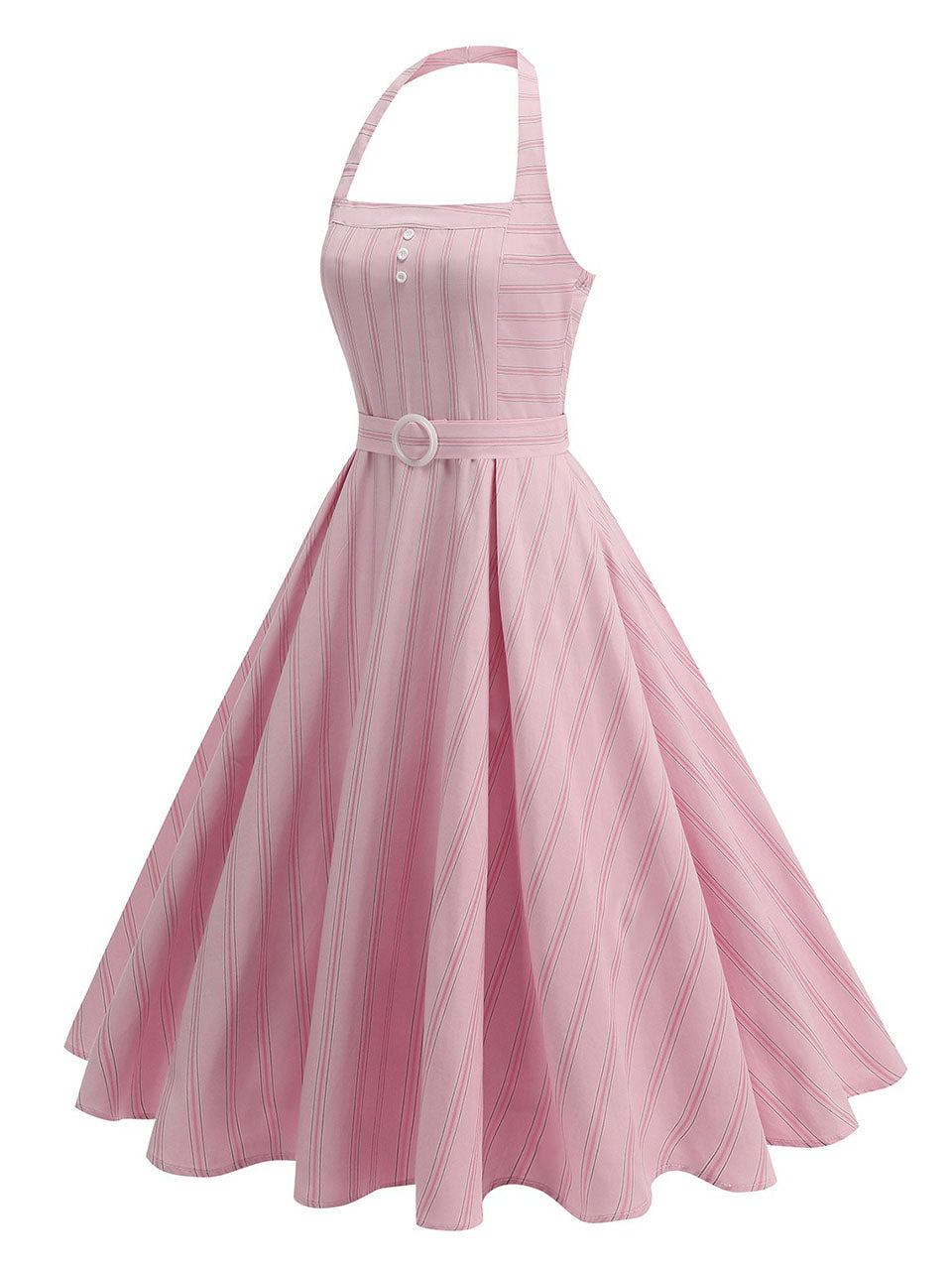 1950S Vertical Stripe Halter Vintage Dress