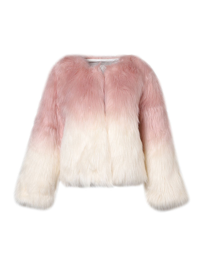 Gradient Color Faux Fur Long Sleeve Coat Winter Coat