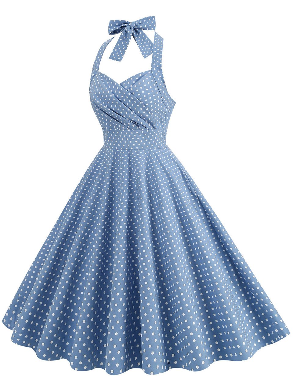 Red Polka Dots Vintage Halter Strap Backless 1950S Vintage Dress